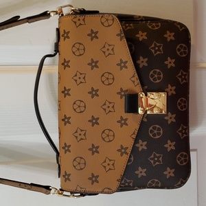 Elegant Designer Look Crossbody Bag in Brown and Tan